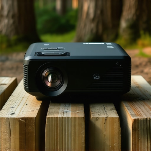 Rugged portable projector for outdoor use Portable projector with tough casing in a natural outdoor setting
