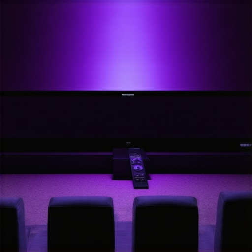 Modern home theater system with embedded display and minimalist design.