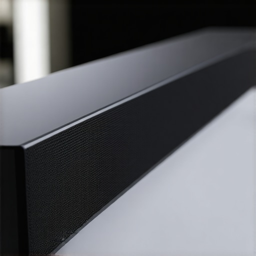 Sleek Soundbar Design Close-up of a modern, slim soundbar with glowing controls