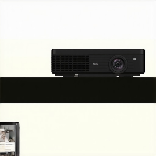 Sleek Ultra-Short-Throw Projector Modern ultra-short-throw projector projecting a bright image onto a wall