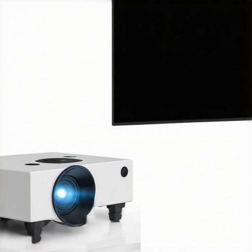 Ultra-short throw laser projector projecting on wall showing vivid, large image