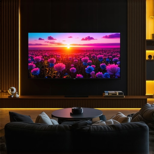 UST Projector Setup Modern living room setup with ultra short-throw projector close to wall