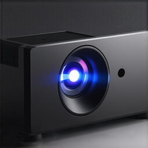 Ultra-Short-Throw Laser Projector Design Close-up of a sleek ultra-short-throw laser projector showing its material finish and compact design.