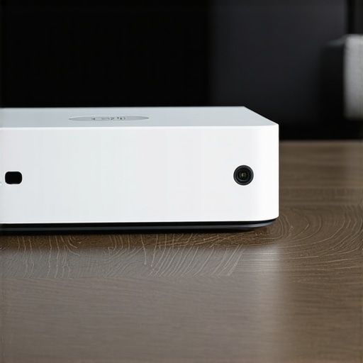 Ultra-Short Throw Projector on Coffee Table Close-up of an ultra-short throw projector on a coffee table in a home setting.