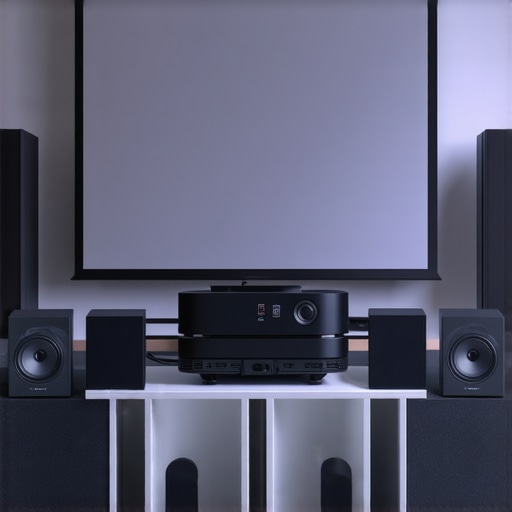 Wireless Home Theater Setup Home theater with wireless surround speakers around a large screen