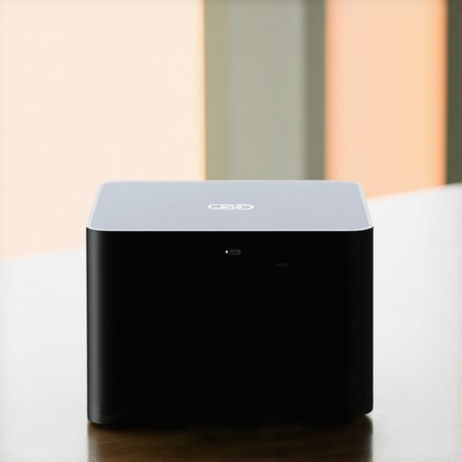 Close-up of a compact wireless streaming device showing ports and matte finish.