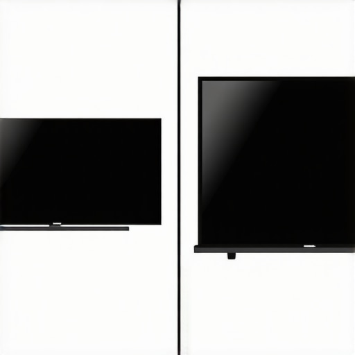 Comparison of a large flat screen TV and a 120-inch UST projector screen in a home theater setting.