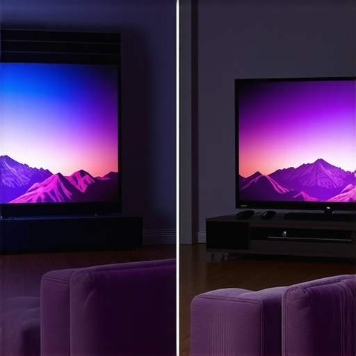 A 120-inch projector screen compared to a standard OLED TV in a bright living room environment.