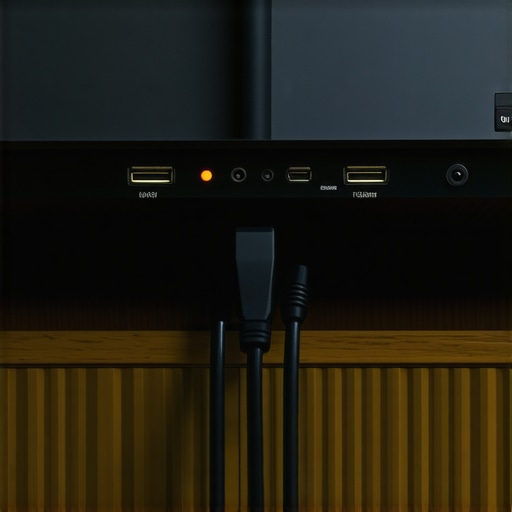 Bluetooth transmitter for home cinema projectors Close-up of a Bluetooth transmitter connected to a projector for dual headphones