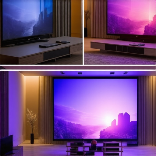 A side-by-side comparison of a 98-inch LED TV and a 120-inch laser projector screen in a bright room.