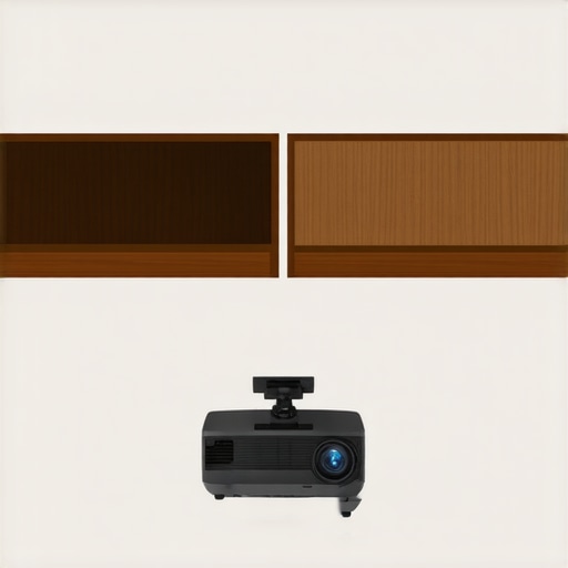 Comparing UST Projectors vs. Traditional Long-Throw Setups A visual comparison showing an ultra short throw projector on a media console versus a ceiling-mounted home theater unit.