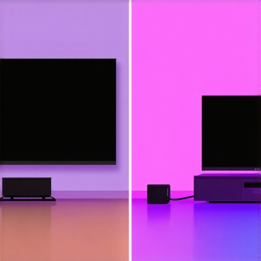 Comparison of 120-inch UST Projector Screen vs 85-inch LED TV 120-inch UST projector screen vs 85-inch TV comparison in a dark basement.