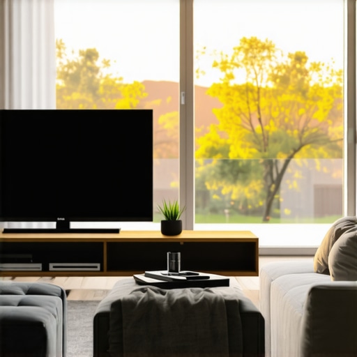 A side-by-side comparison of a 120-inch projector screen and a 75-inch TV in a bright room.
