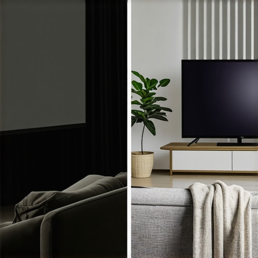 Comparison of UST Projector Scale vs Standard TV A 120-inch UST projector screen compared to a 65-inch television in a home theater setting.
