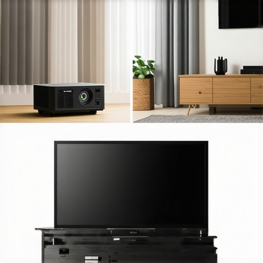 A visual comparison showing the clean setup of a UST projector versus the complex wiring of a traditional ceiling-mounted 4k projector.