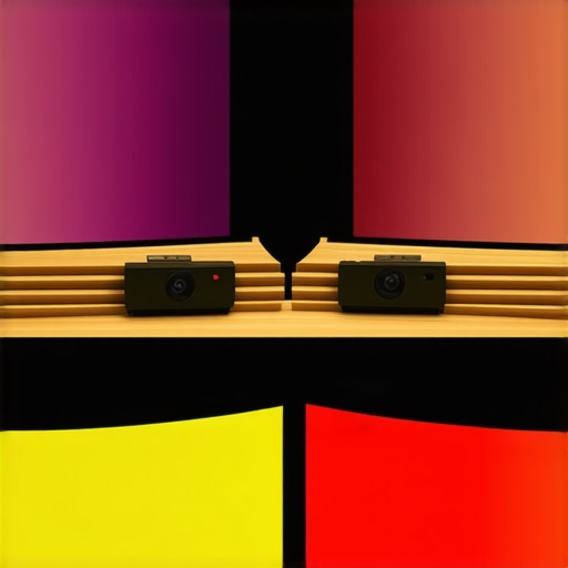 Comparison between a curved UST projector screen and a flat screen showing image depth and light reflection.