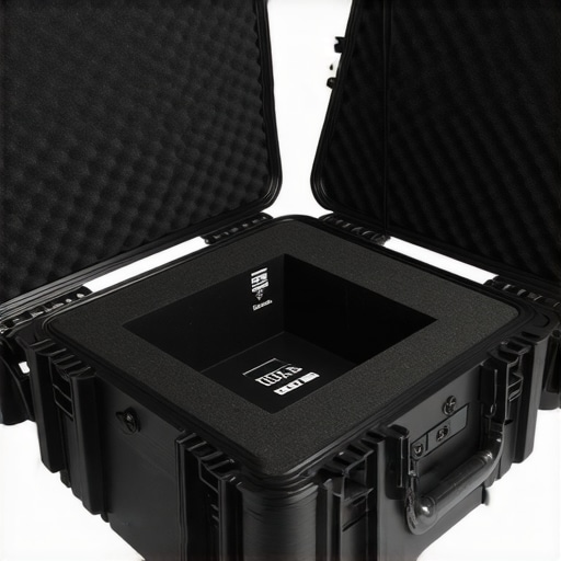 A professional projector securely packed in custom foam inside a rugged hard-shell travel case.