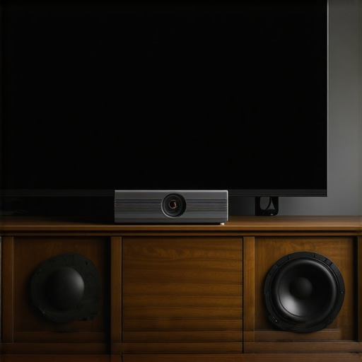 A professional home theater setup featuring a UST projector and compact high-performance speakers in a small room.