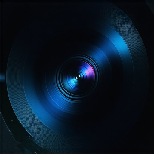 Detailed view of a multi-element glass lens on a high-end laser projector.