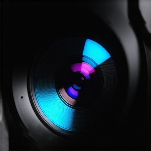 High Quality Projector Lens Detail A detailed close-up of a professional projector glass lens and focus ring assembly.