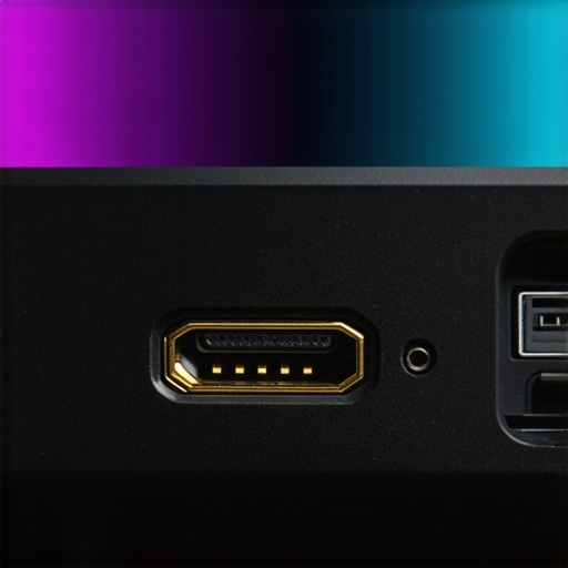 Close-up of a premium HDMI cable connected to a 4K home theater projector.