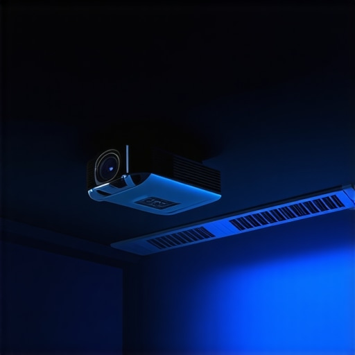 High-end 4K Projector Cooling System Close-up of a home theater projector showing ventilation and lens.