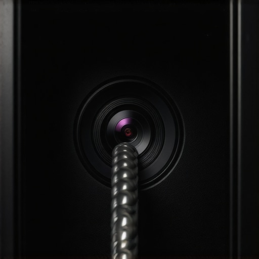 High-end projector in a heavy-duty security enclosure A 4K laser projector secured inside a steel cage with a braided security cable for theft prevention.