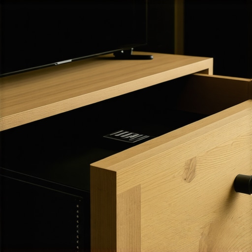 Inside a Custom DIY UST Projector Cabinet A high-end UST projector sitting on a heavy-duty sliding drawer inside a modified media console.