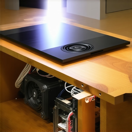 Internal configuration of a DIY projector coffee table Cross-section of a projector hidden inside a coffee table showing the mirror and cooling setup