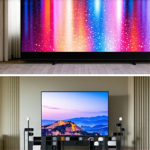 Laser Projector vs Giant LED TV Comparison Comparison showing a 4K laser projector screen next to a large LED television in a sunlit room.