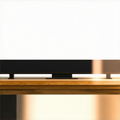Side view showing a compact soundbar sitting below the light path of a laser projector.
