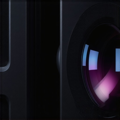 Detailed view of a professional 4K projector lens showing high-quality glass optics.