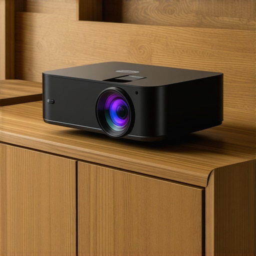 A 4k laser projector emerging from a custom hidden cabinet on a motorized slider.