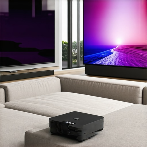 Comparison between a large OLED television and a laser projector screen in a bright room.