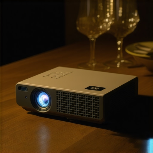 Close-up of a portable projector showing its cooling system during a night event.