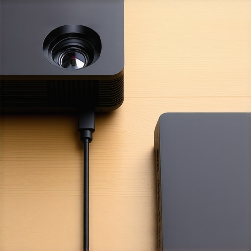 Portable Projector and Power Brick Comparison A photo showing a portable projector next to its large power adapter on a table.