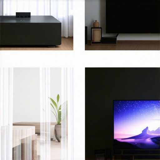 Side-by-side comparison of a portable 4K projector displaying a movie on a wall next to a traditional 65-inch television.