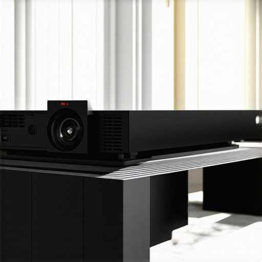 Close-up of a motorized drawer mechanism holding a 4K laser projector inside a coffee table.