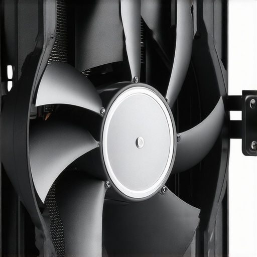 Premium Aluminum Projector Cooling Fan A close-up of an anodized aluminum cooling fan with a thermal sensor for projector temperature management.