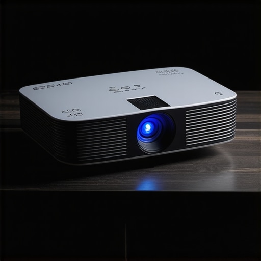 Close-up of a high-end 4K laser projector showing lens and metallic chassis