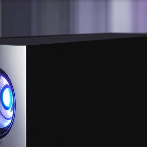 Close-up of a high-end 4K laser projector lens and metallic chassis.