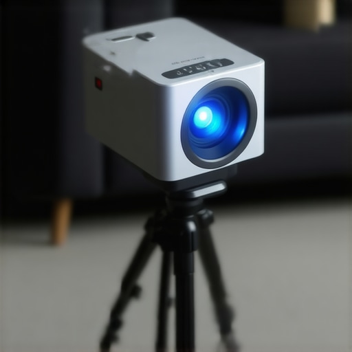 Premium Portable Projector Build Detail A close-up view of a high-end portable projector showing its metallic finish and lens.