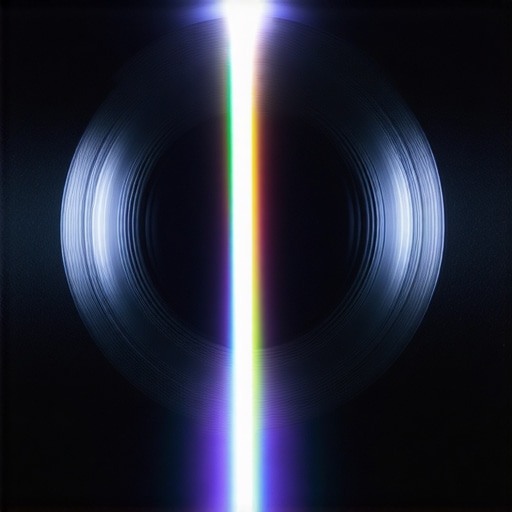 Premium Projector Optical Lens Close-Up A detailed close-up of a high-quality home theater projector lens showing optical glass elements in a dark room.