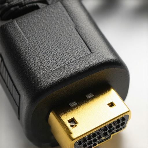 Close-up of a gold-plated HDMI 2.1 connector showing durable braided shielding and high-quality construction.