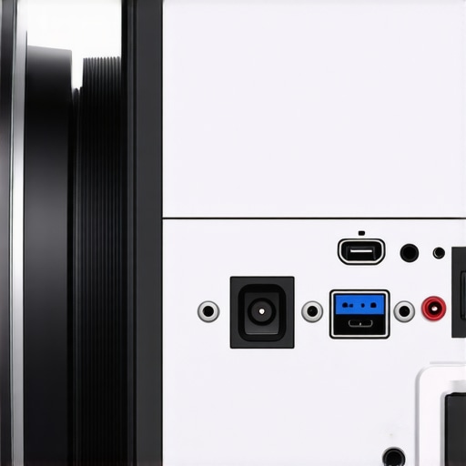 Professional 4K Laser Projector Hardware Details Close-up of a high-end 4K projector showing glass lens and rear ports