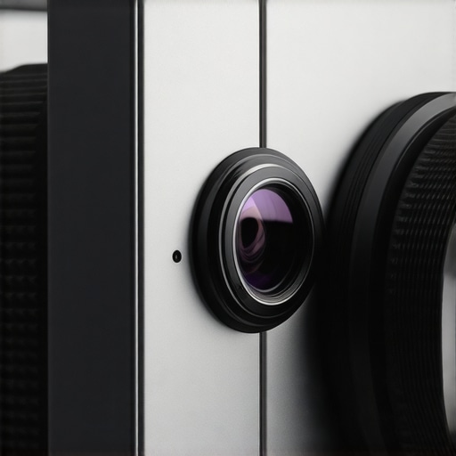 Close-up of a projector's manual lens shift dial showing professional build quality.