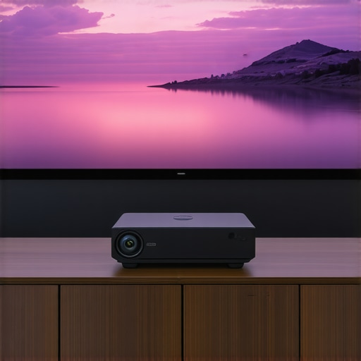 Professional Ultra Short Throw Projector Setup A laser UST projector displaying a 4k image in a home theater.