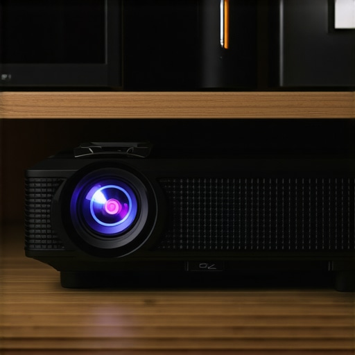 Close-up of cooling vents on a high-performance 4K laser projector during a gaming session.