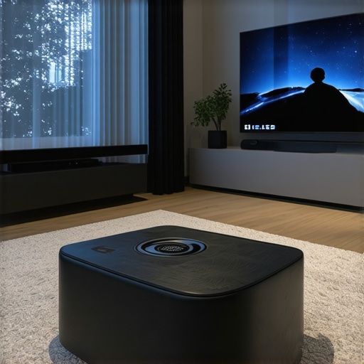 A visual comparison between a 4K UST projector screen and a large flat-panel LED television in a contemporary home theater setting.