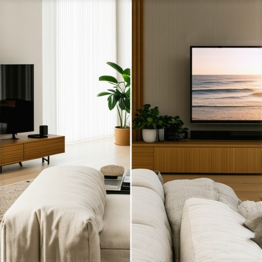 Projector vs Large Format TV Comparison A visual comparison showing the size and aesthetic difference between a large LED TV and a UST projector setup.